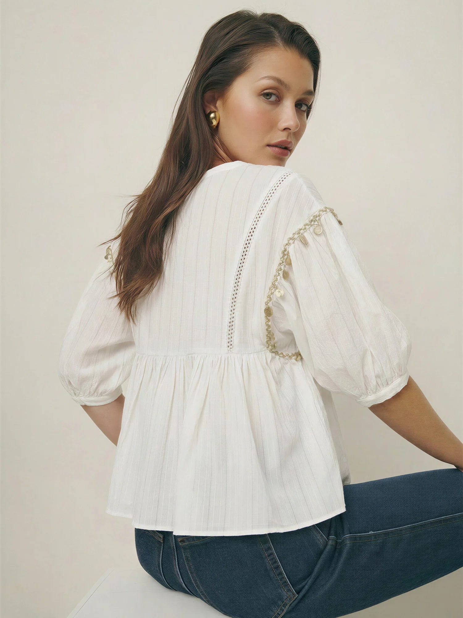 Alexa Boho Seashell Trim Blouse - Image 4