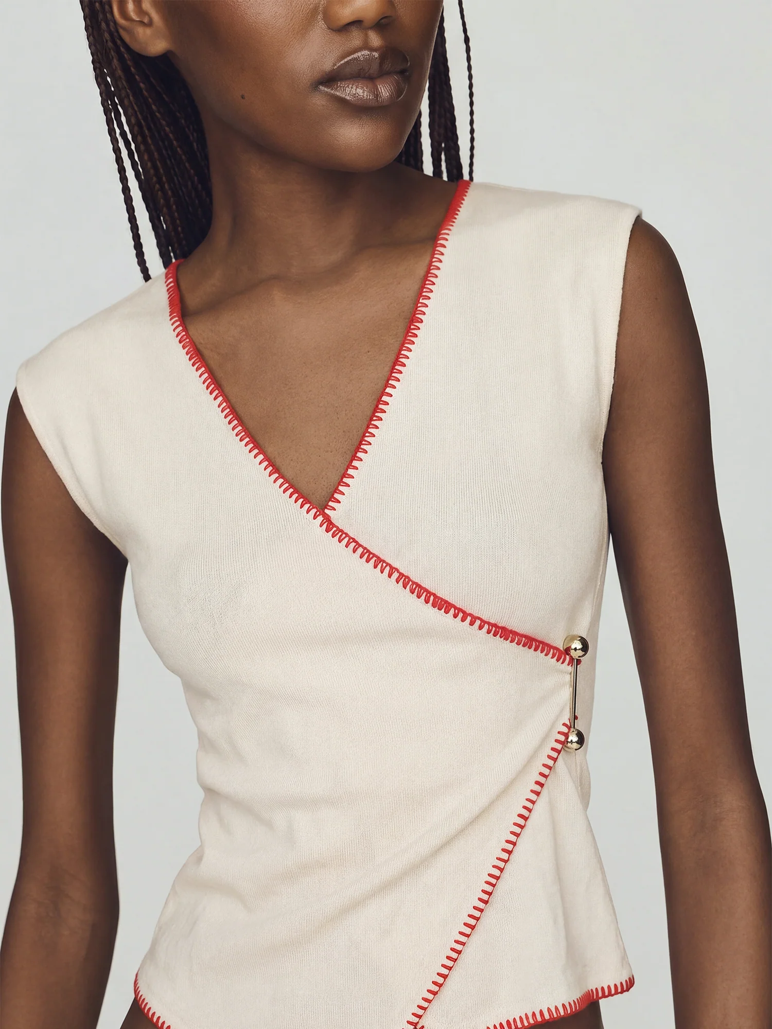 Blanket Stitch Hem Wrap Top - Image 3