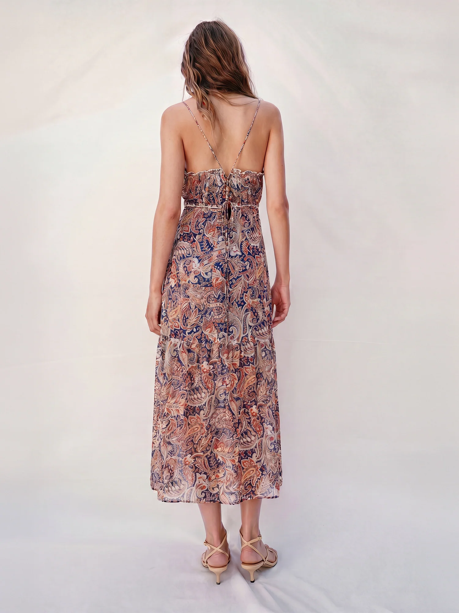 Bohemian Midi Ruched Body A-Line Dress - Image 3