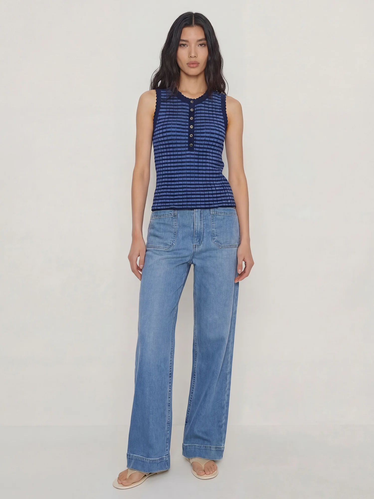 Button Striped Crochet Tank Top - Image 3