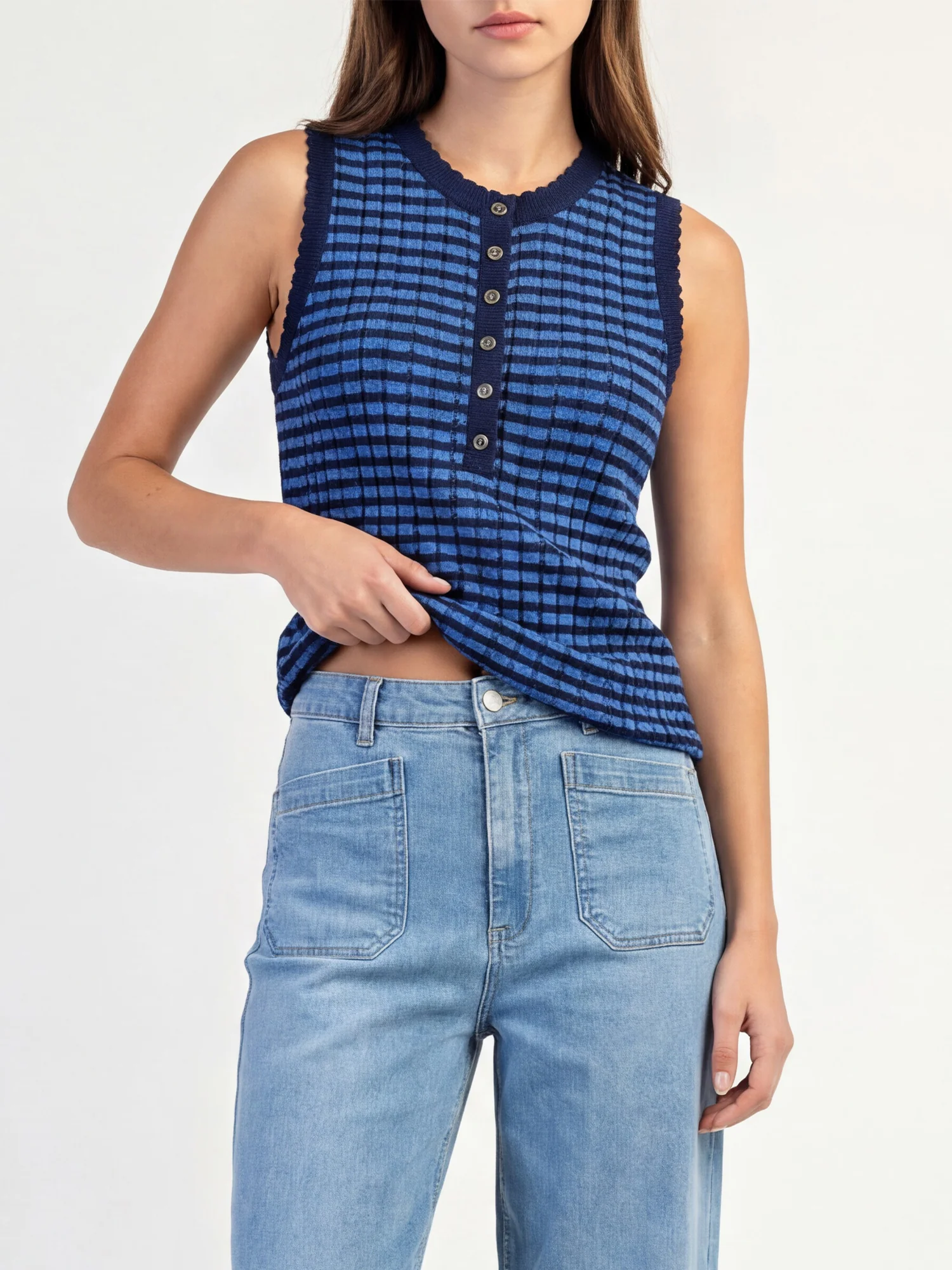 Button Striped Crochet Tank Top - Image 4