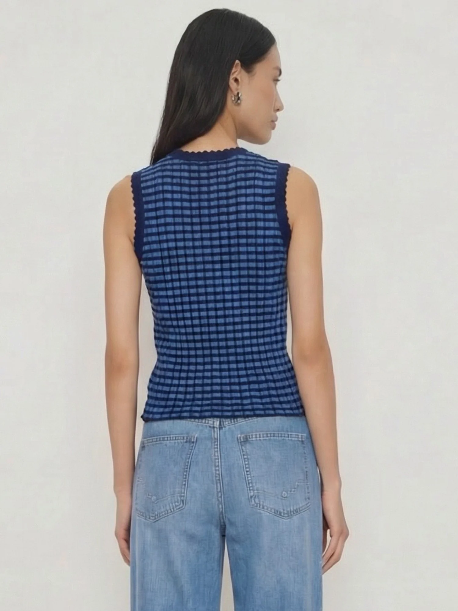 Button Striped Crochet Tank Top - Image 5