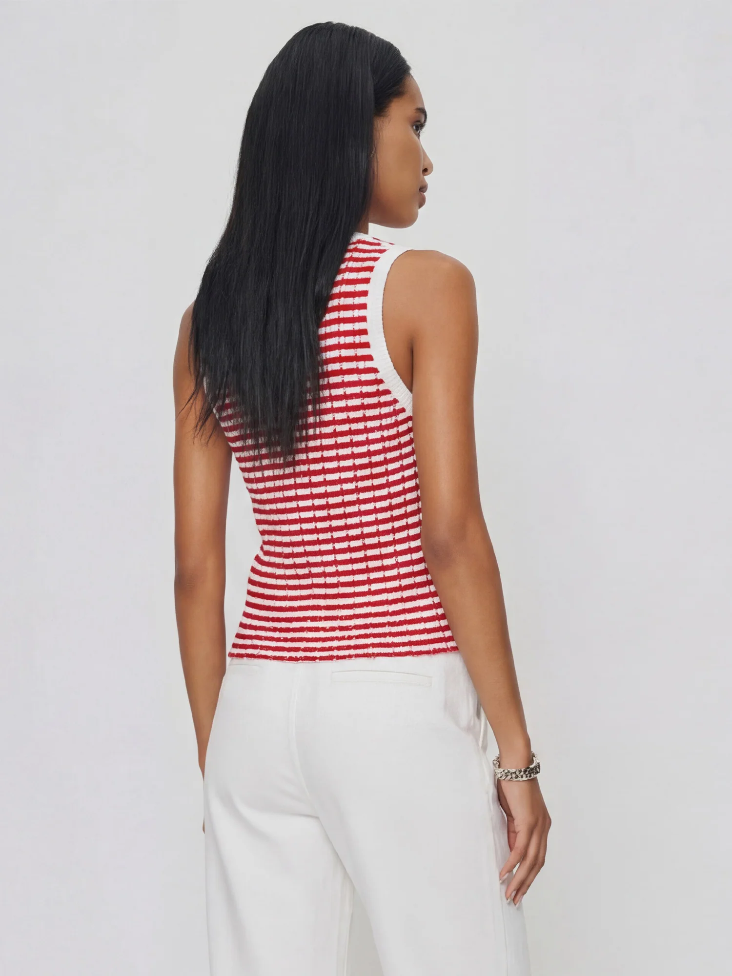 Button Striped Crochet Tank Top - Image 9