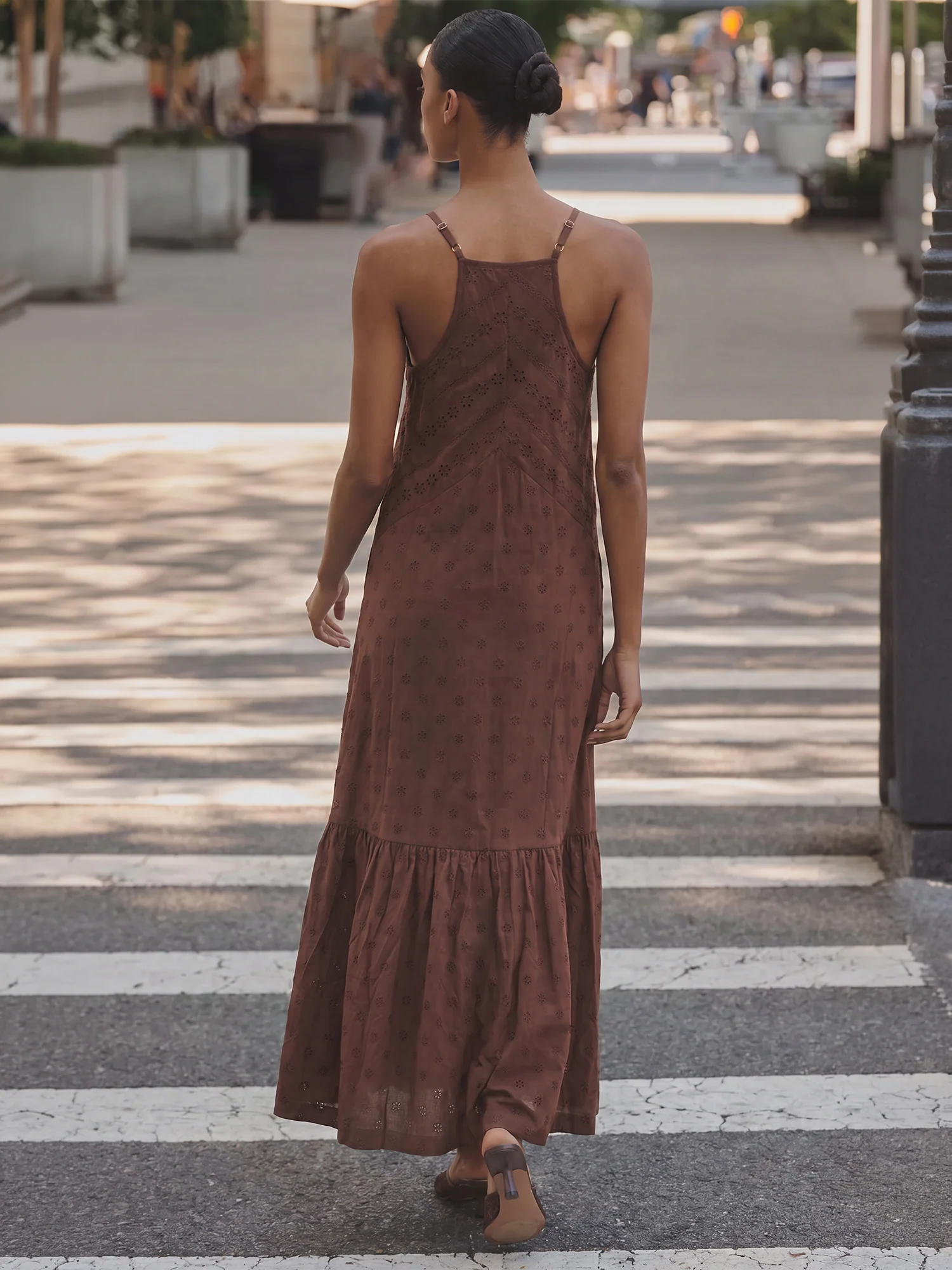 Cotton Swiss Dot And Eyelet Sleeveless Empired Waist Tiered Maxi Dress - Image 3