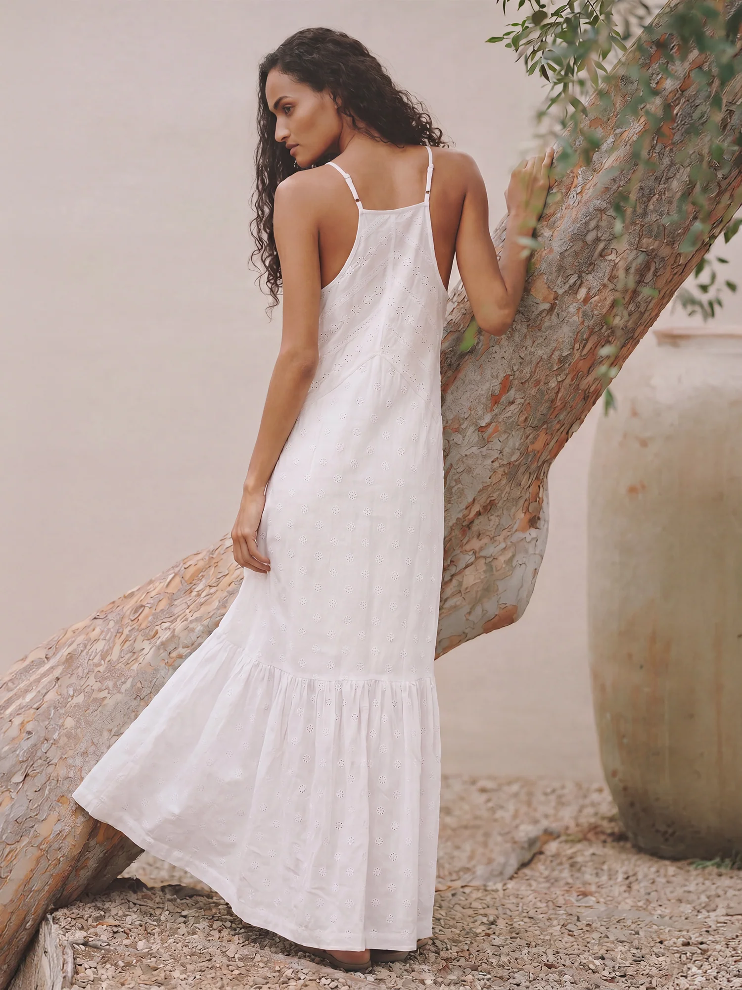 Cotton Swiss Dot And Eyelet Sleeveless Empired Waist Tiered Maxi Dress - Image 7