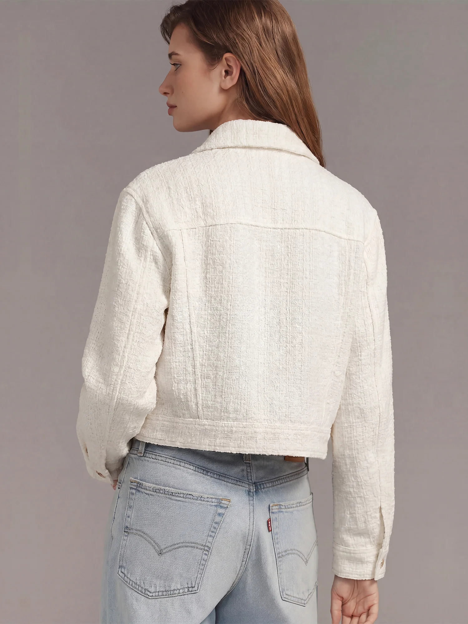 Cropped Denim Trucker Jacket - Image 3
