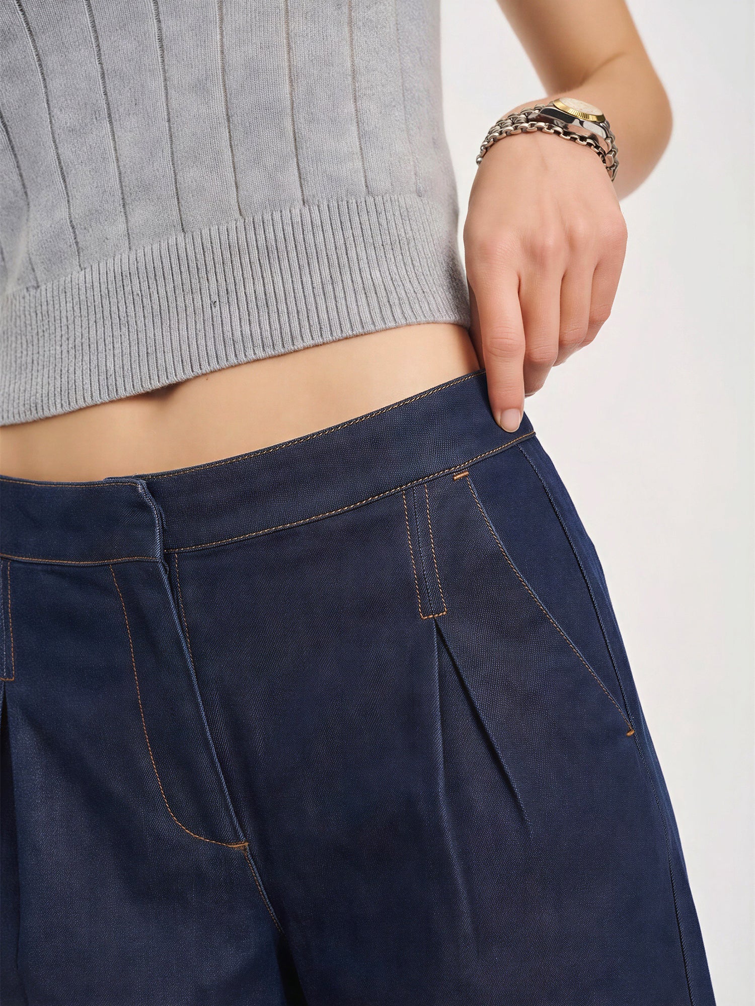 Denim Pleated Wide Leg Pant - Image 3