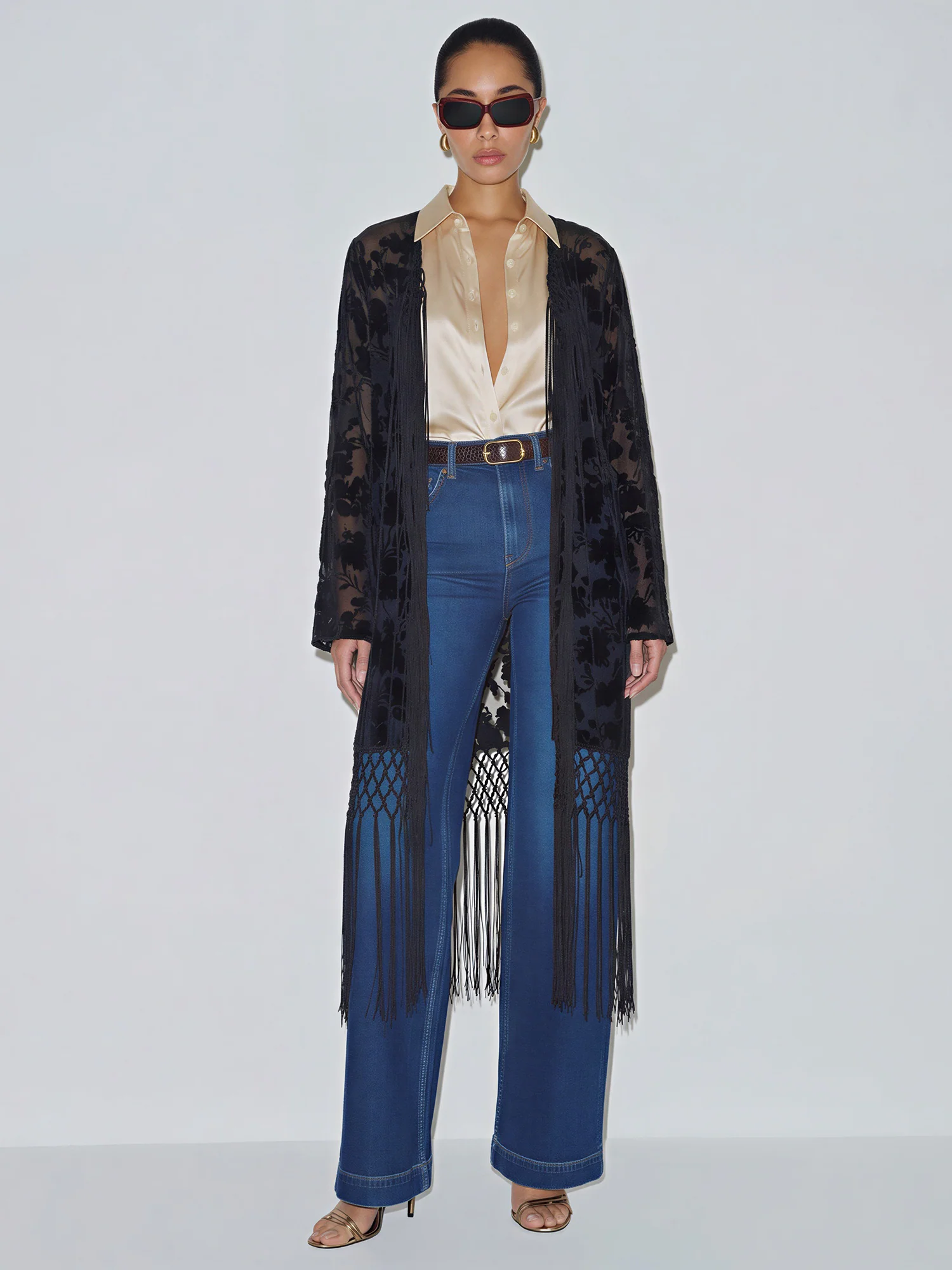 Fringe Duster Burnout Velvet Wrap