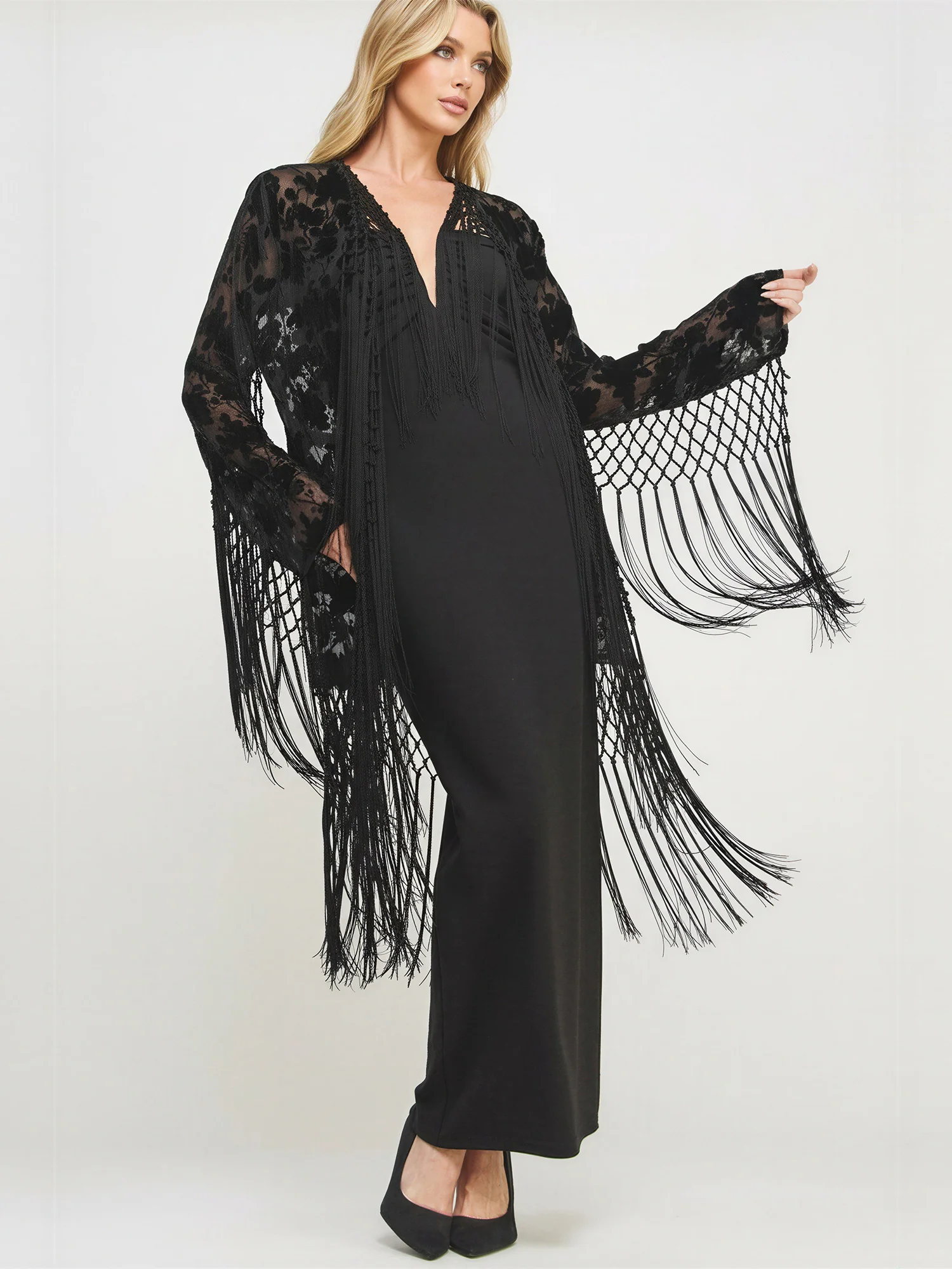 Fringe Duster Burnout Velvet Wrap - Image 3