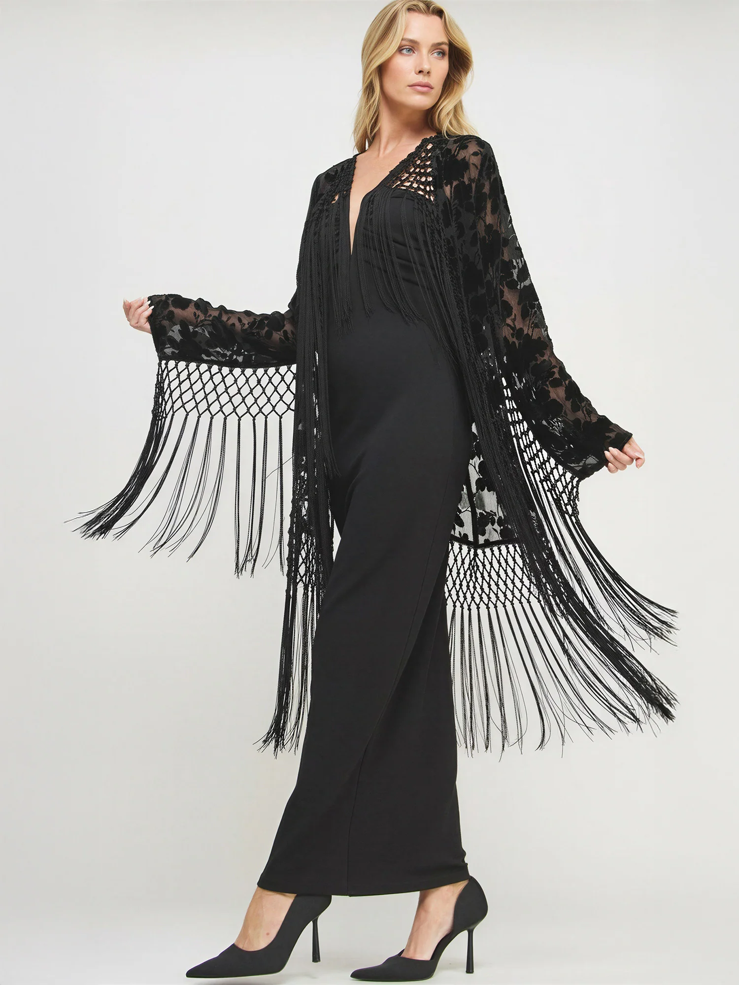 Fringe Duster Burnout Velvet Wrap - Image 4
