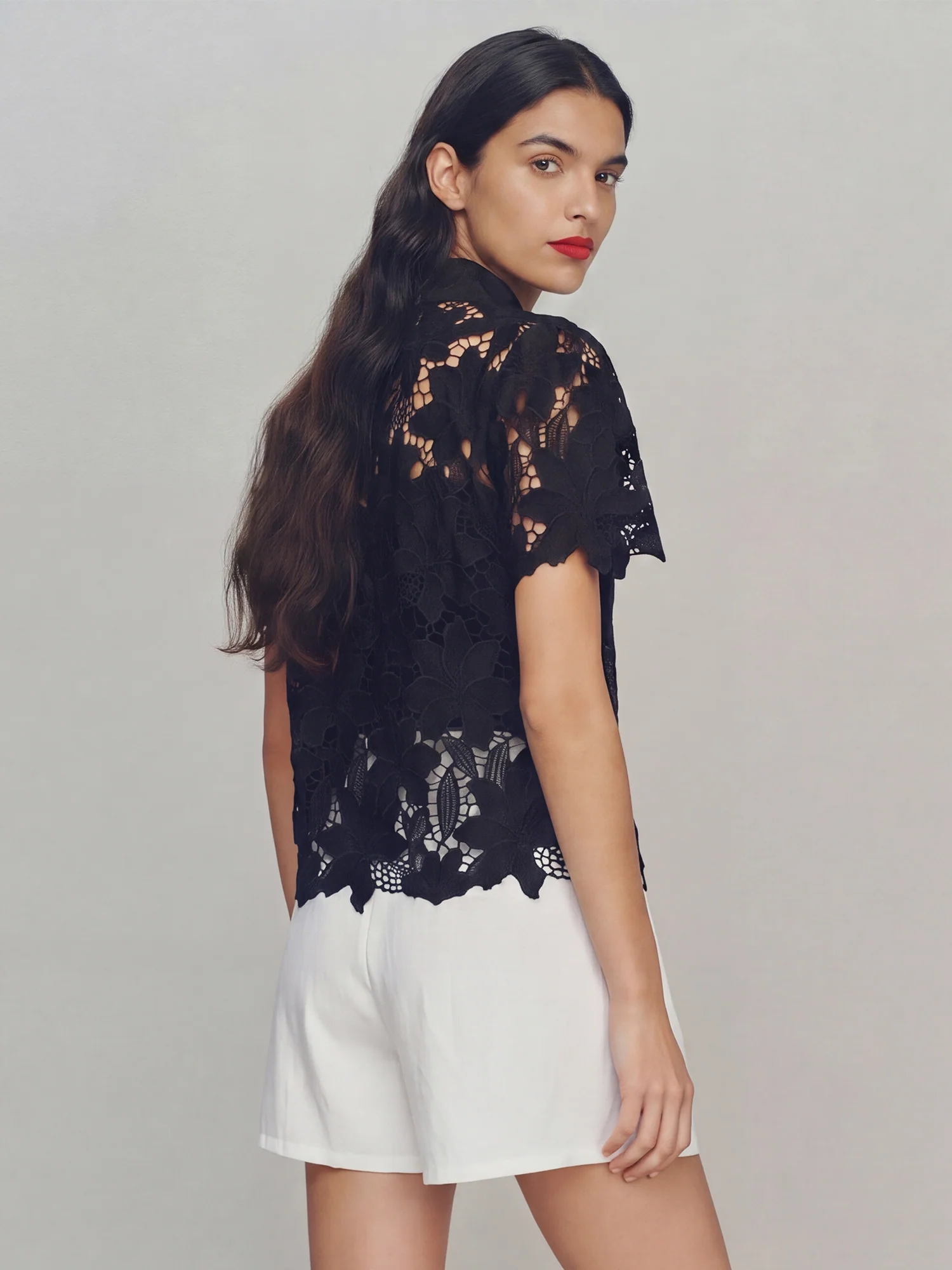 Lace Button Down Shirt With Jagged Lace Hem - Image 3