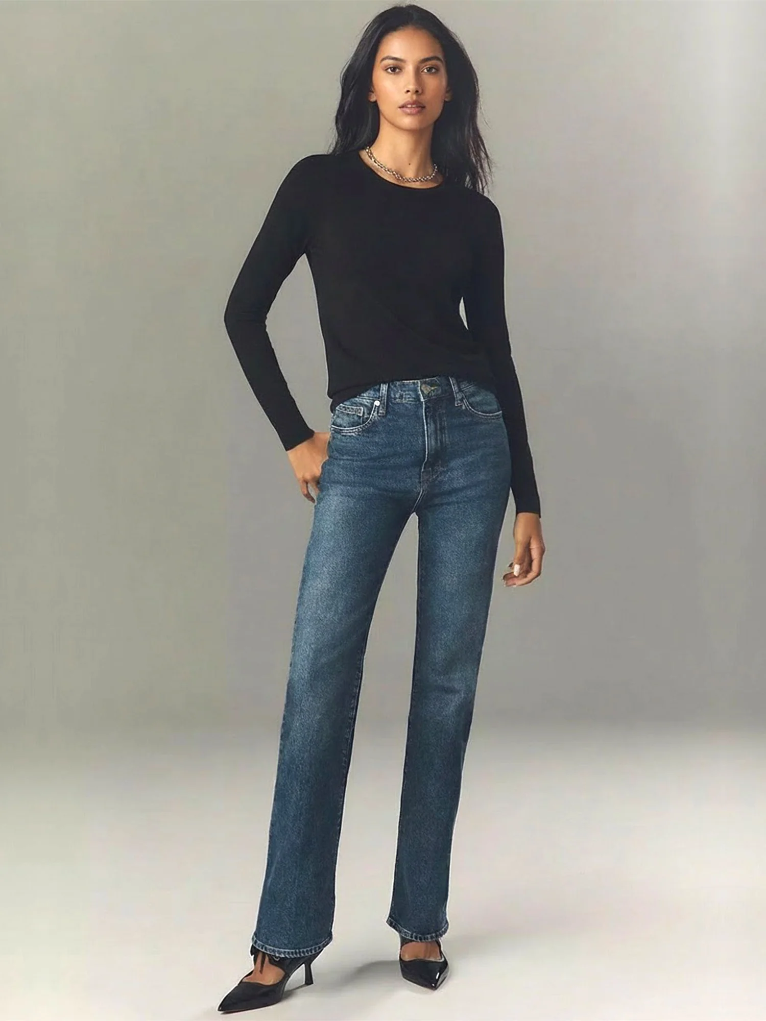 Longsleeves Crew Neck Sweater With Button Detail - Image 2
