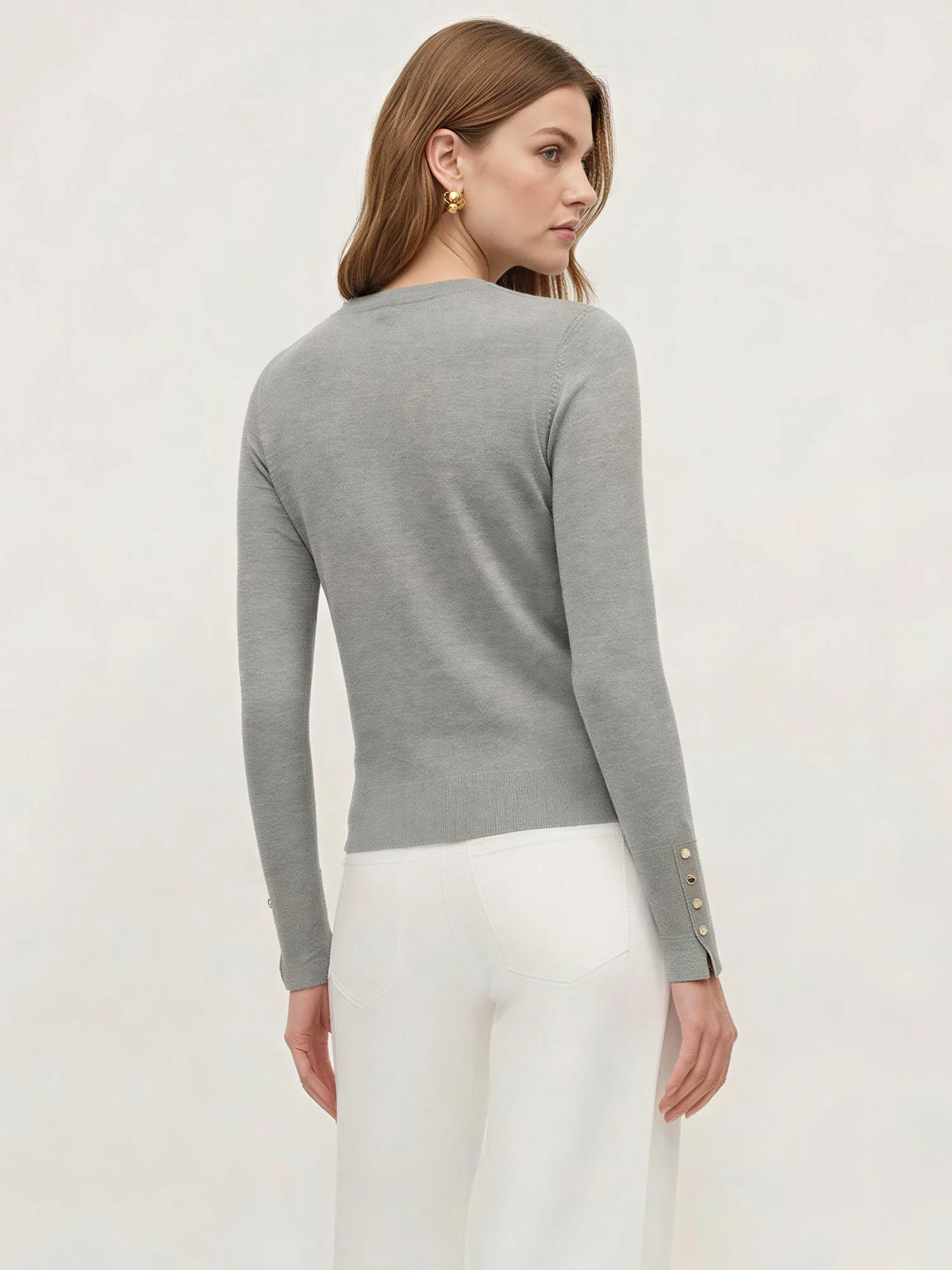 Longsleeves Crew Neck Sweater With Button Detail - Image 6