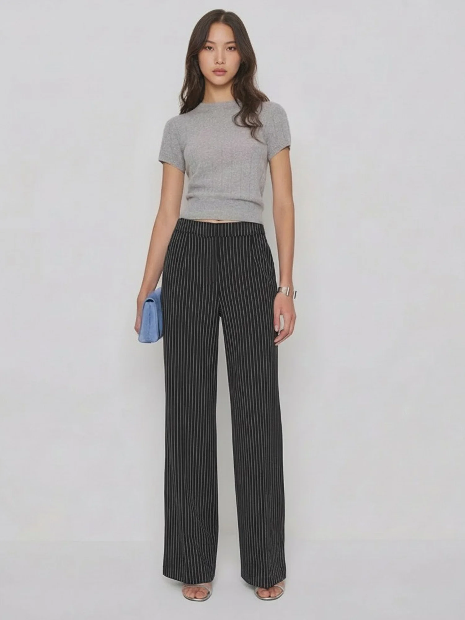 Pin Stripe Wide Leg Pull On Pants - Image 2