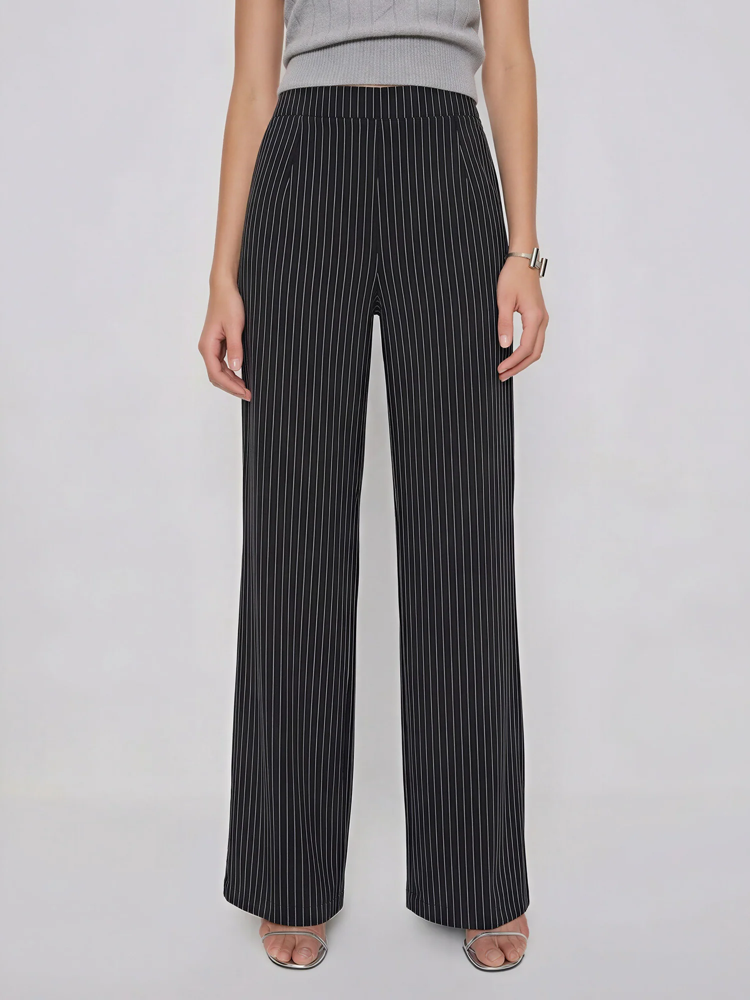 Pin Stripe Wide Leg Pull On Pants - Image 4