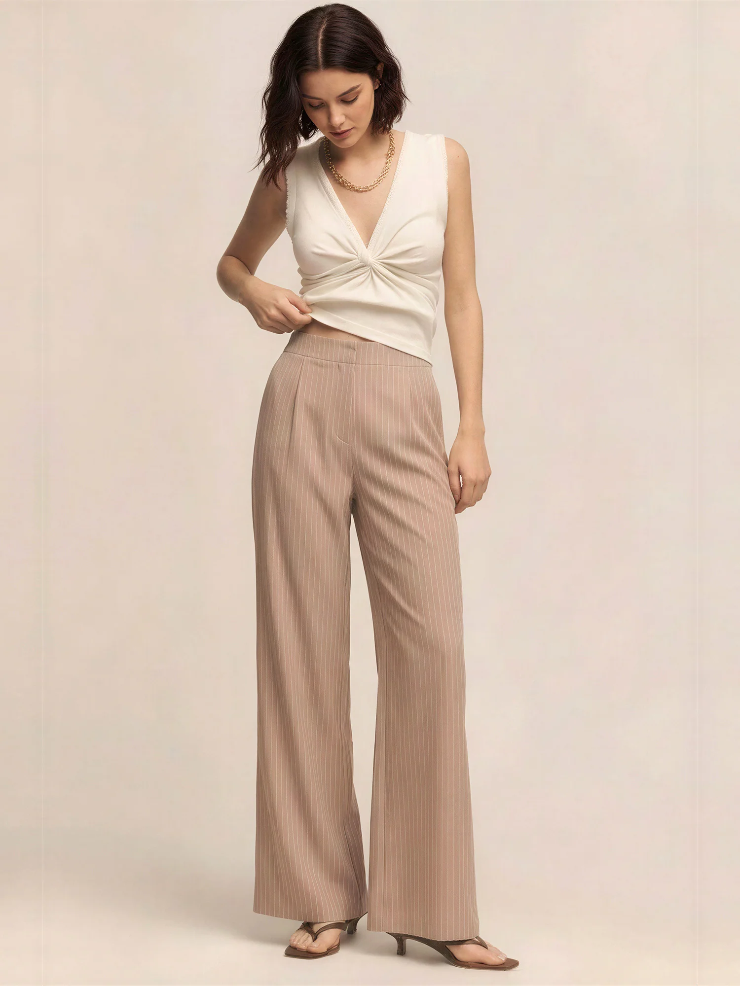 Pin Stripe Wide Leg Pull On Pants - Image 7