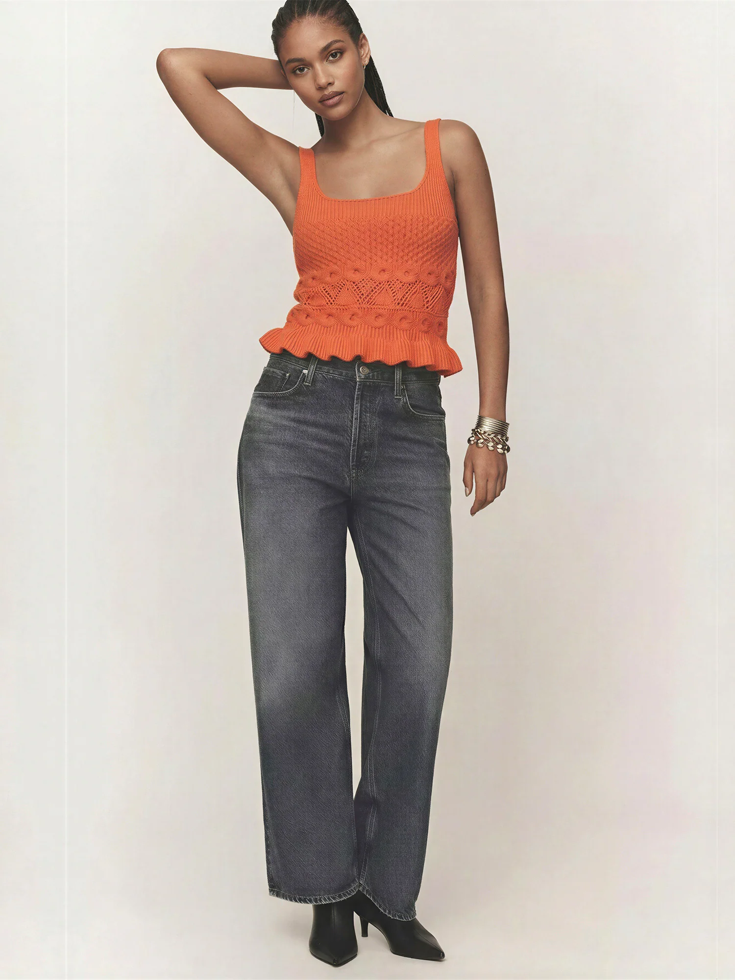 Pointelle Ruffle Hem Sleevless Sweater Top - Image 4