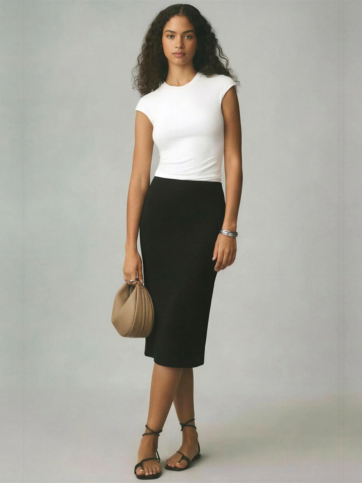 Pull On Pencil Midi Skirt