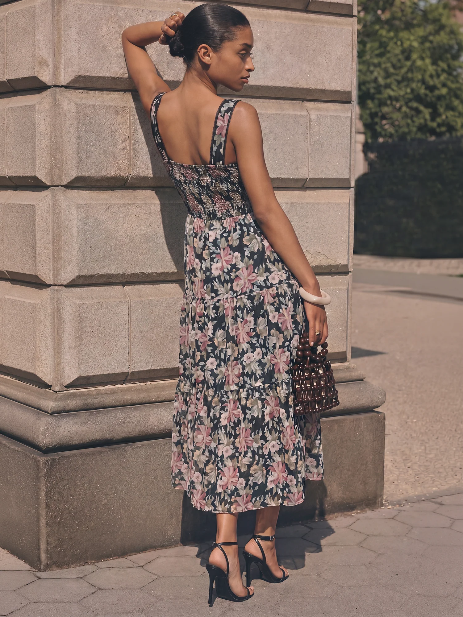Romantic Dark Floral Ruffle Accent Sundress - Image 3