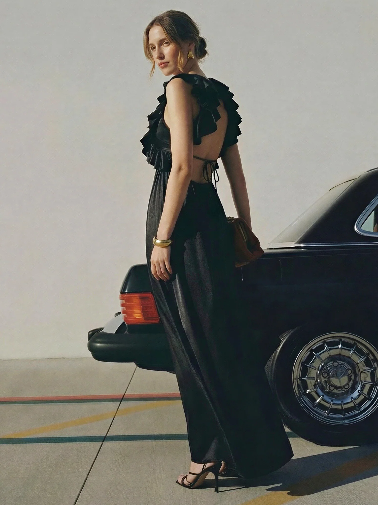 Ruffled Top Satin Maxi Dress - Image 2