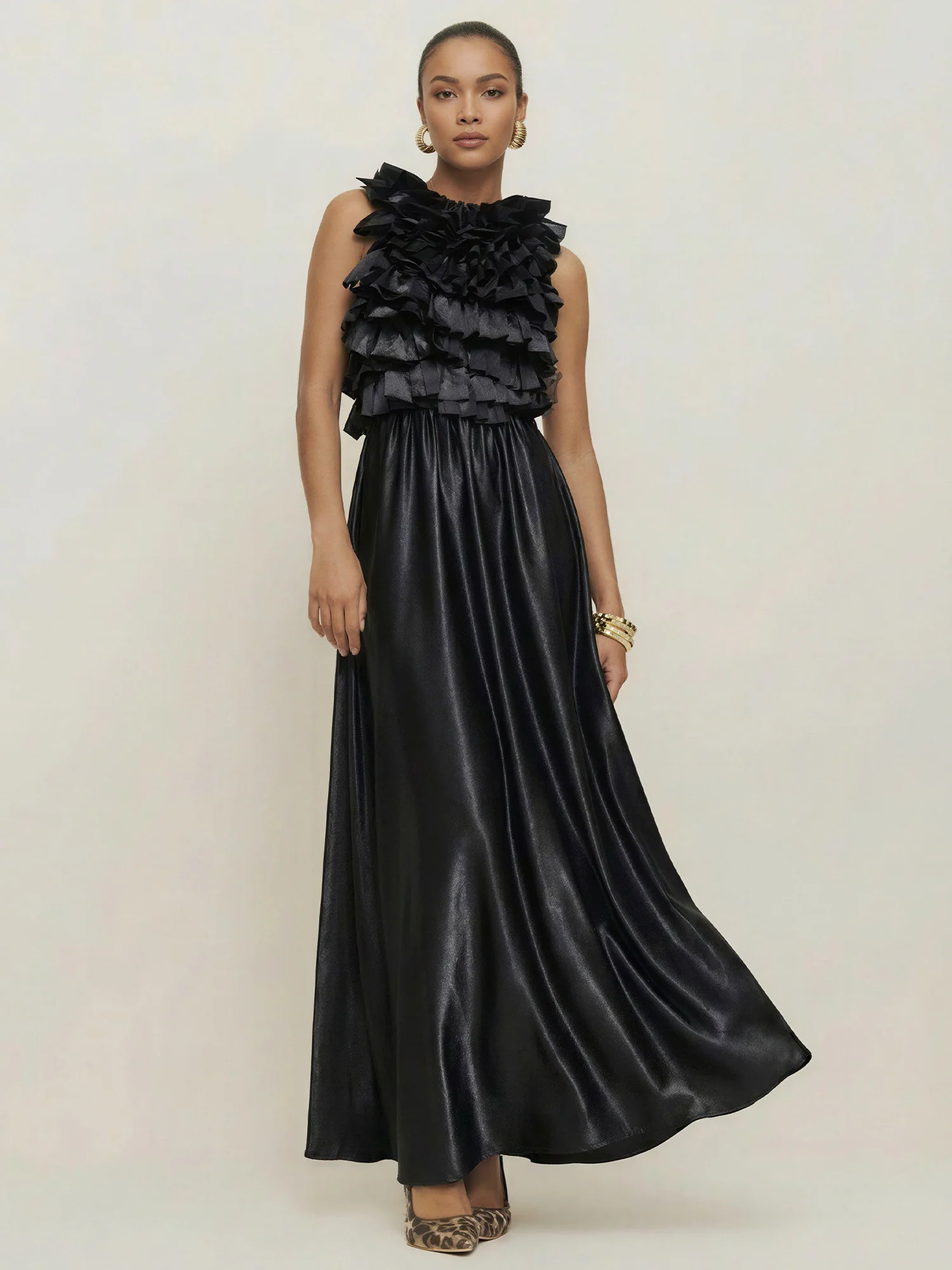 Ruffled Top Satin Maxi Dress - Image 4
