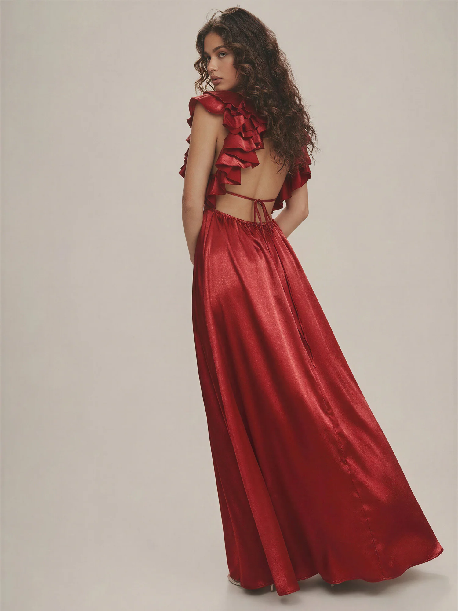 Ruffled Top Satin Maxi Dress - Image 9
