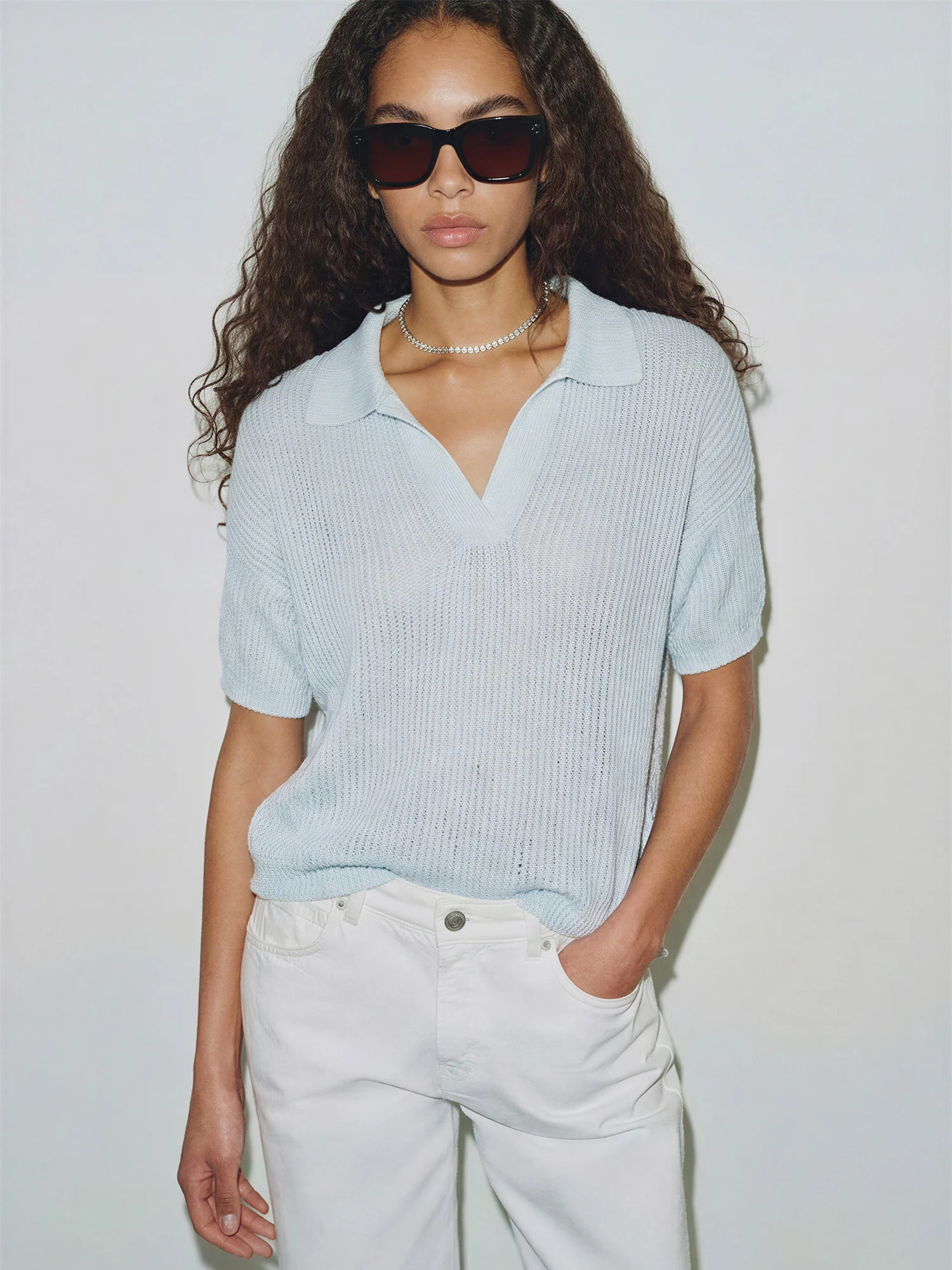 Short Sleeve Sweater Polo Top
