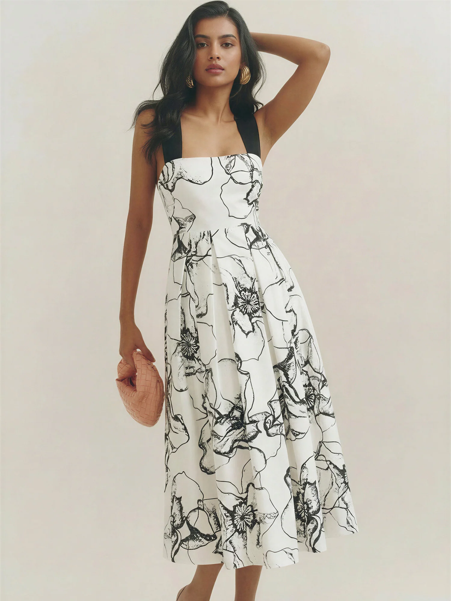 Contrast Strap Pleated Midi Dress - Image 3
