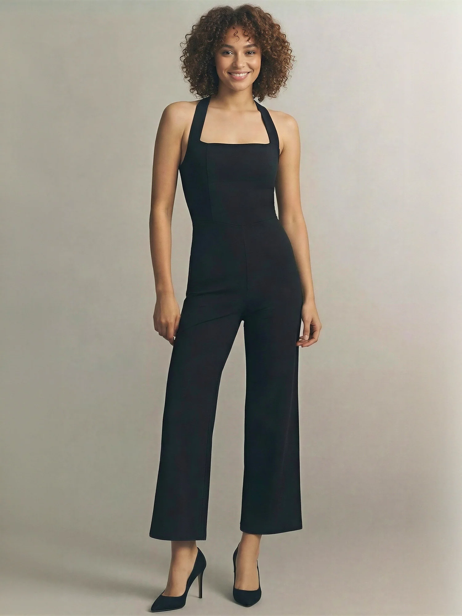Sleeveless Halter Neck Tie Linen Blend Jumpsuit - Image 2