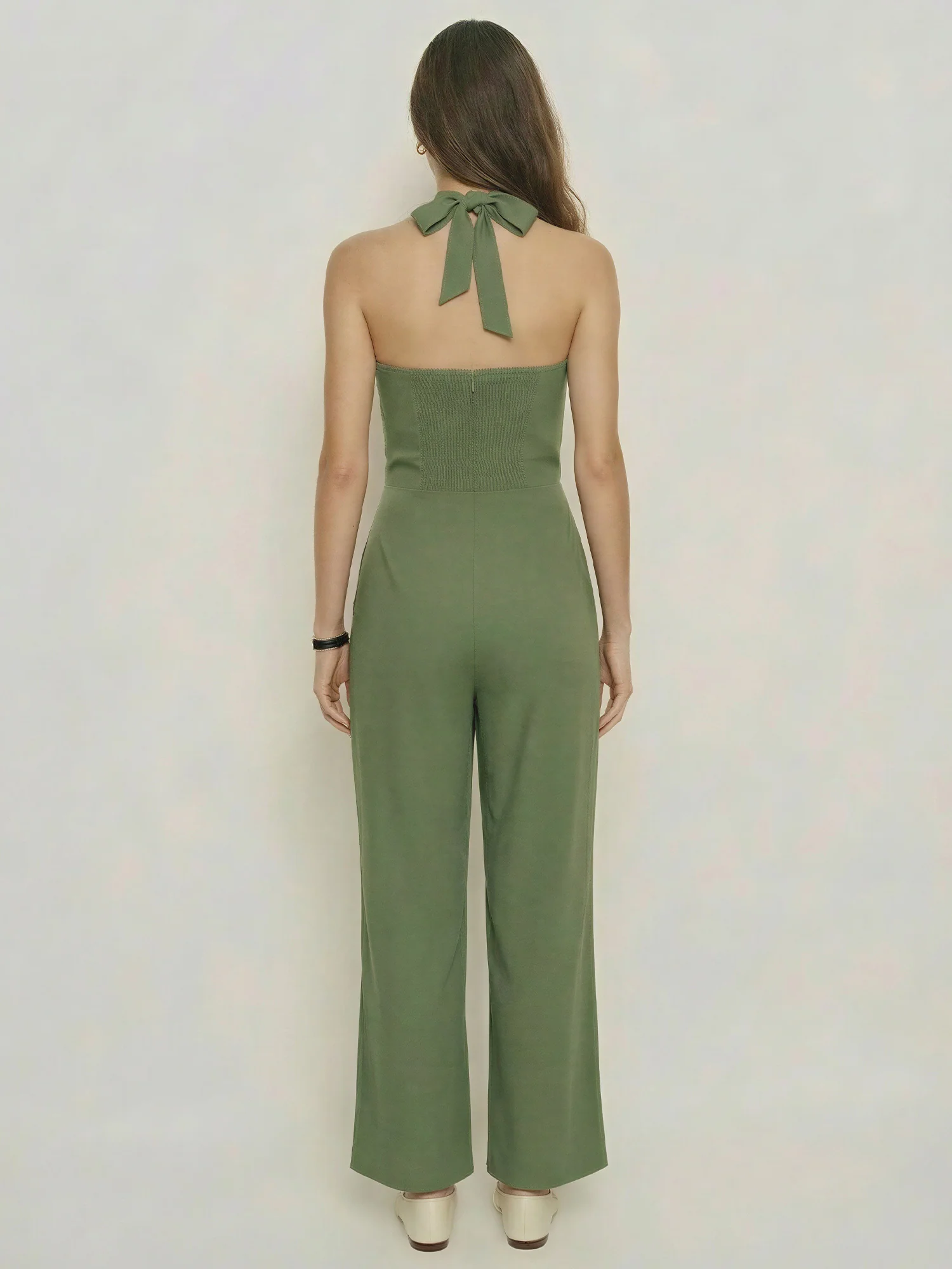 Sleeveless Halter Neck Tie Linen Blend Jumpsuit - Image 9