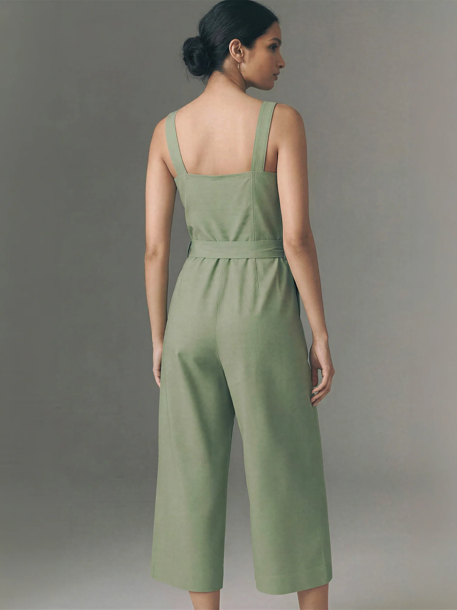 Sleeveless Square Neck Linen Blend Jumpsuit - Image 9