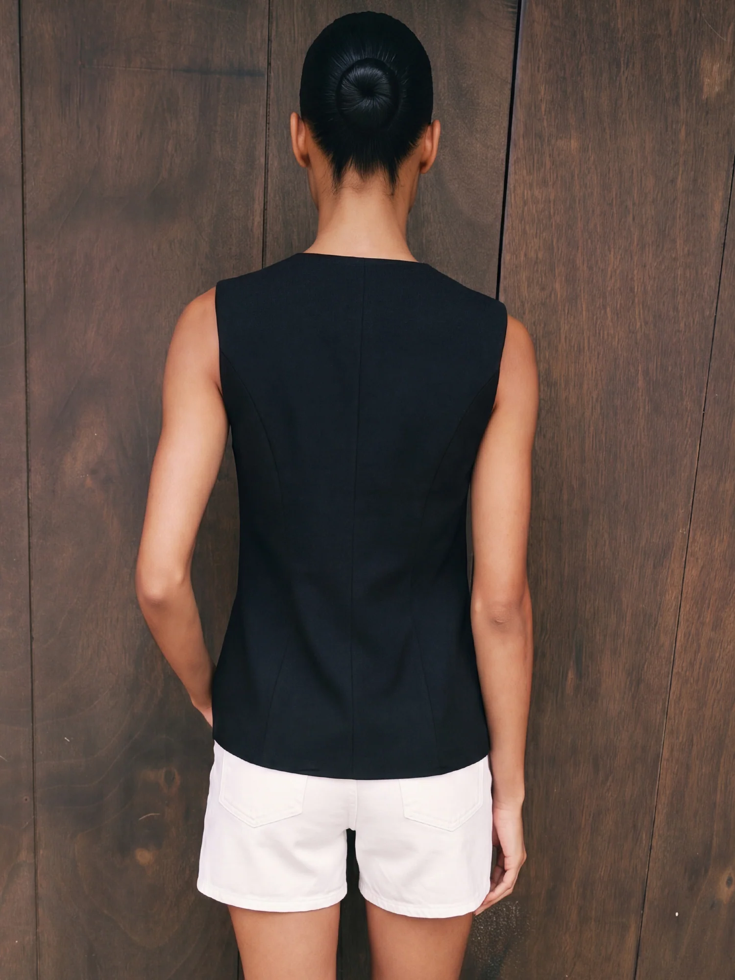 Sleeveless V Neck Button Vest Top - Image 4