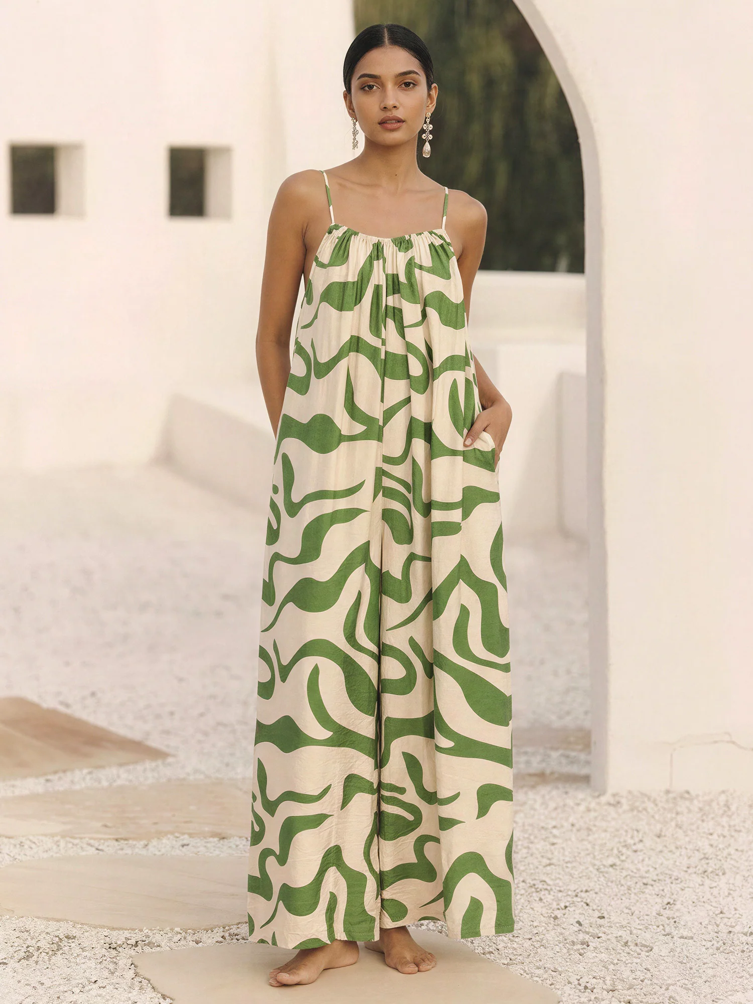 Sleeveless Abstract Print Wide Leg Jumpsuit - Image 6