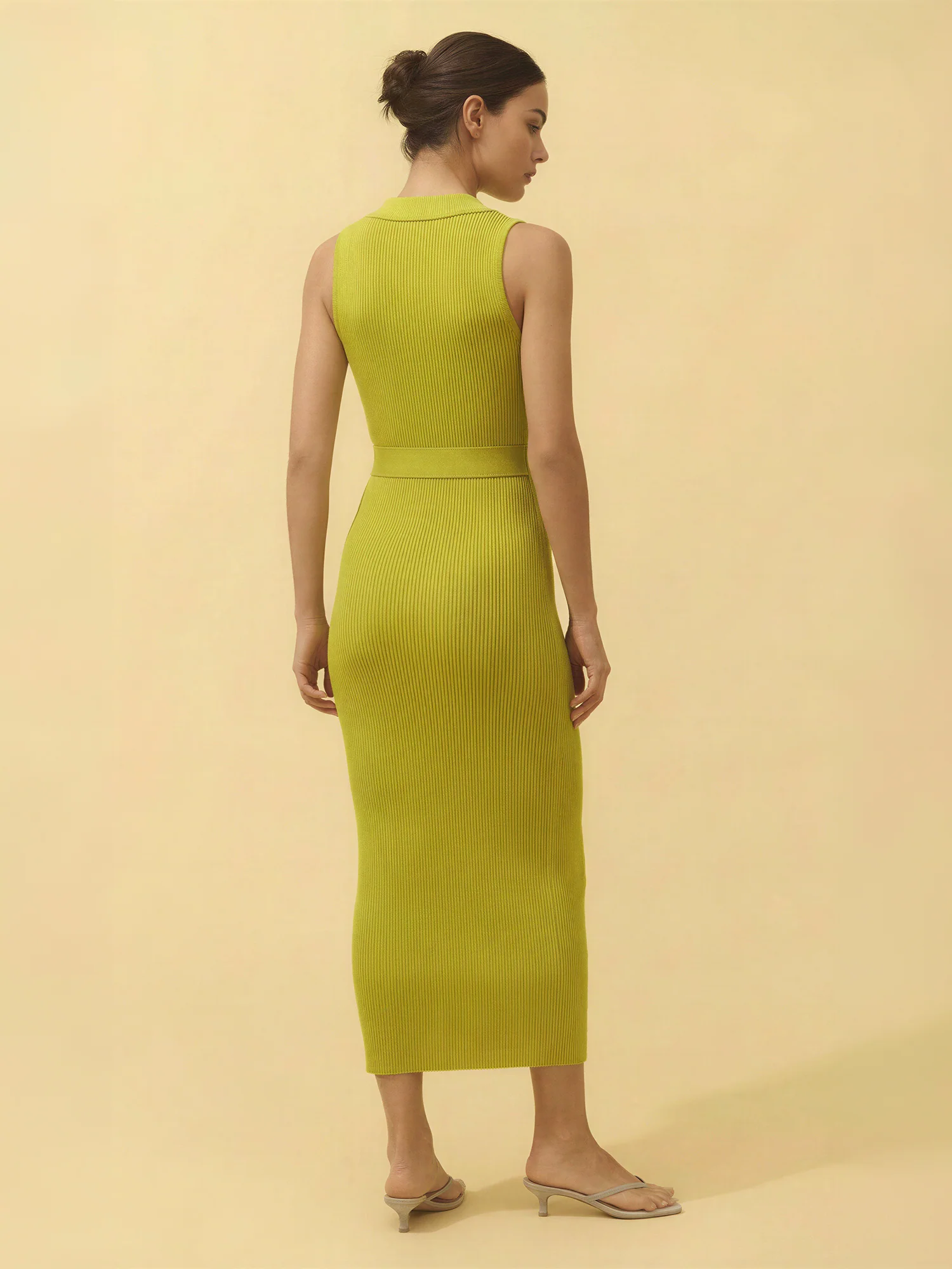 Sleeveless Collared Tie Waist Knit Midi Dress - Image 4