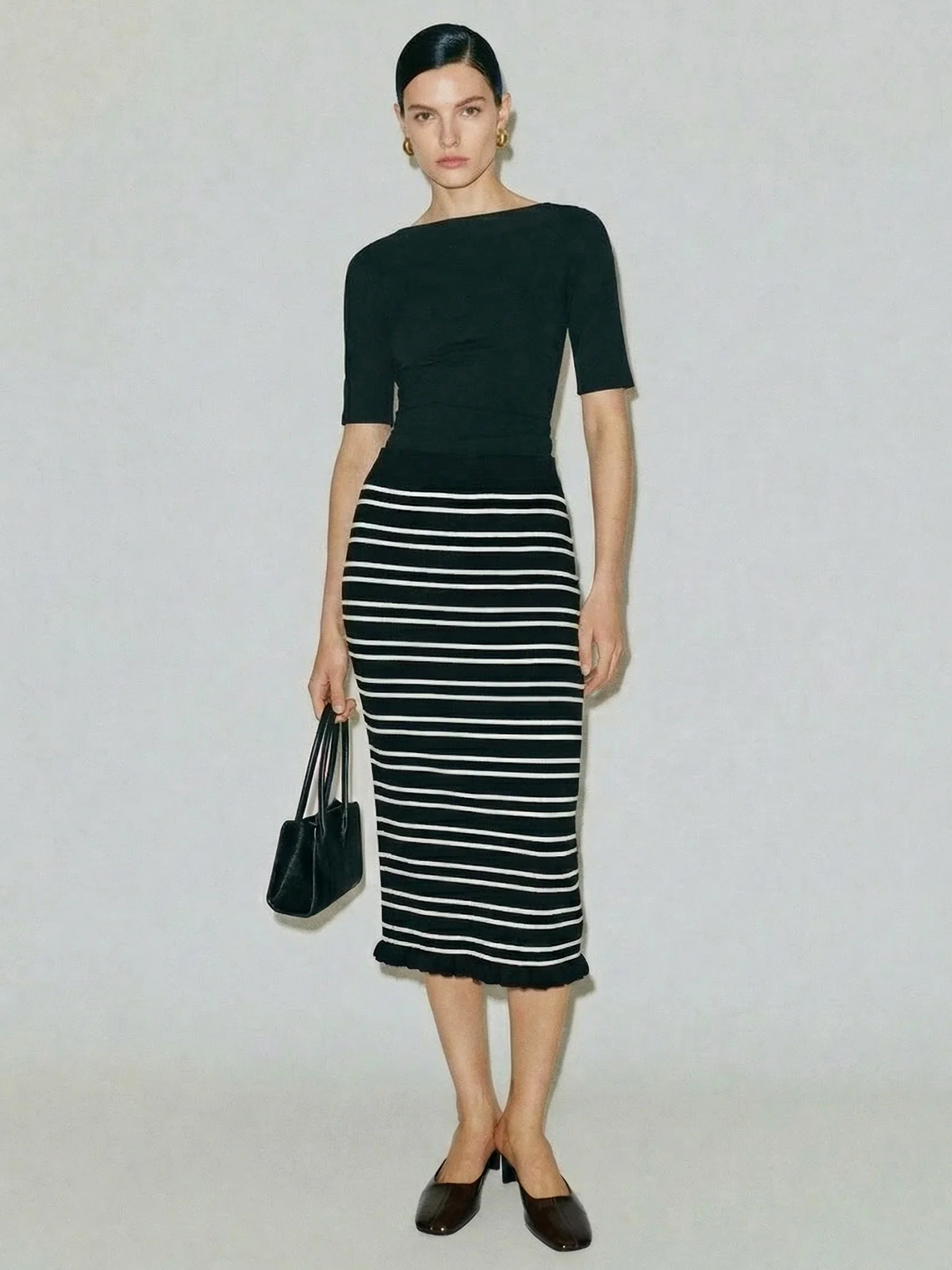 Stripe Sweater Knit Pencil Skirt - Image 2