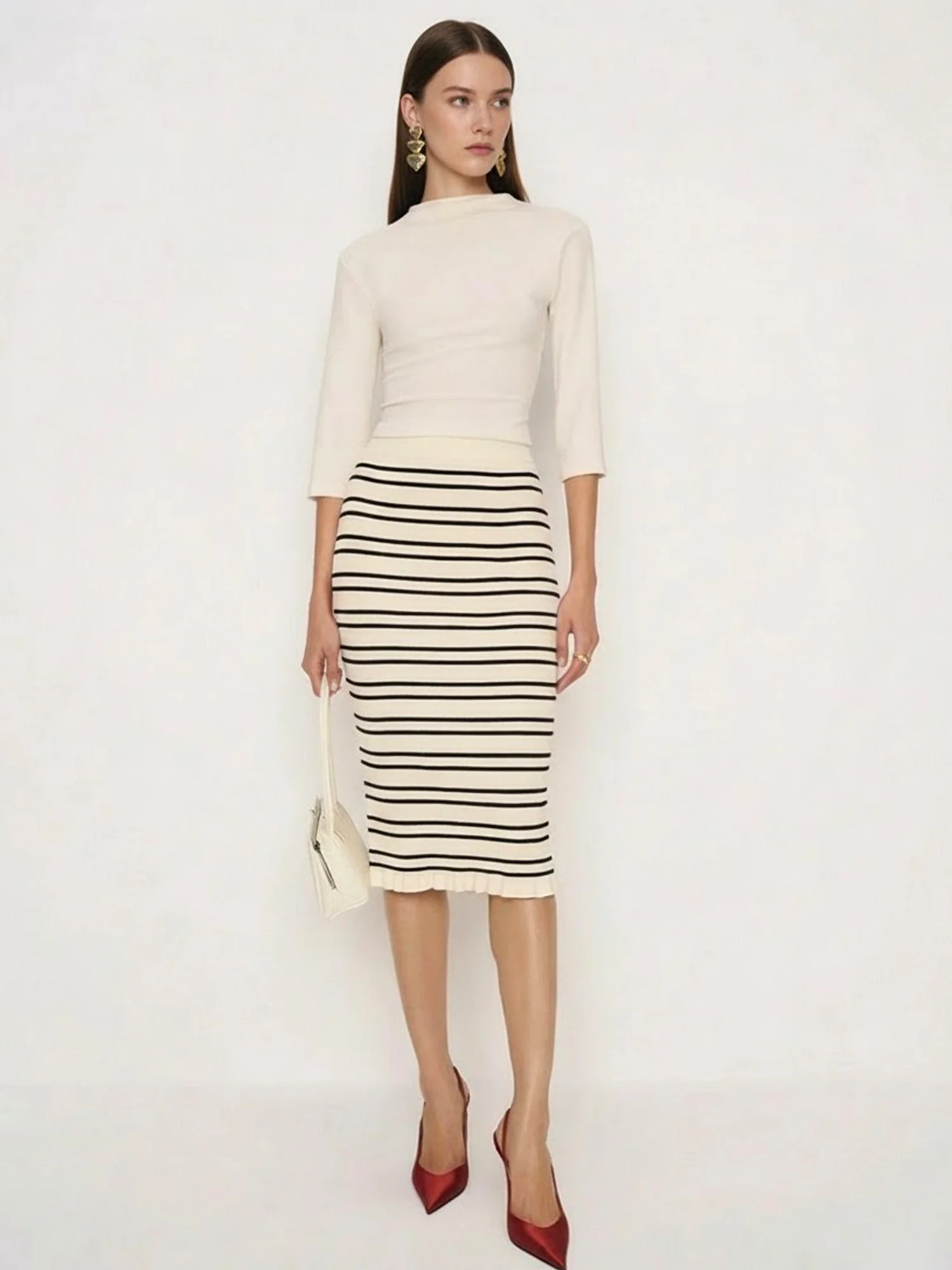 Stripe Sweater Knit Pencil Skirt - Image 7