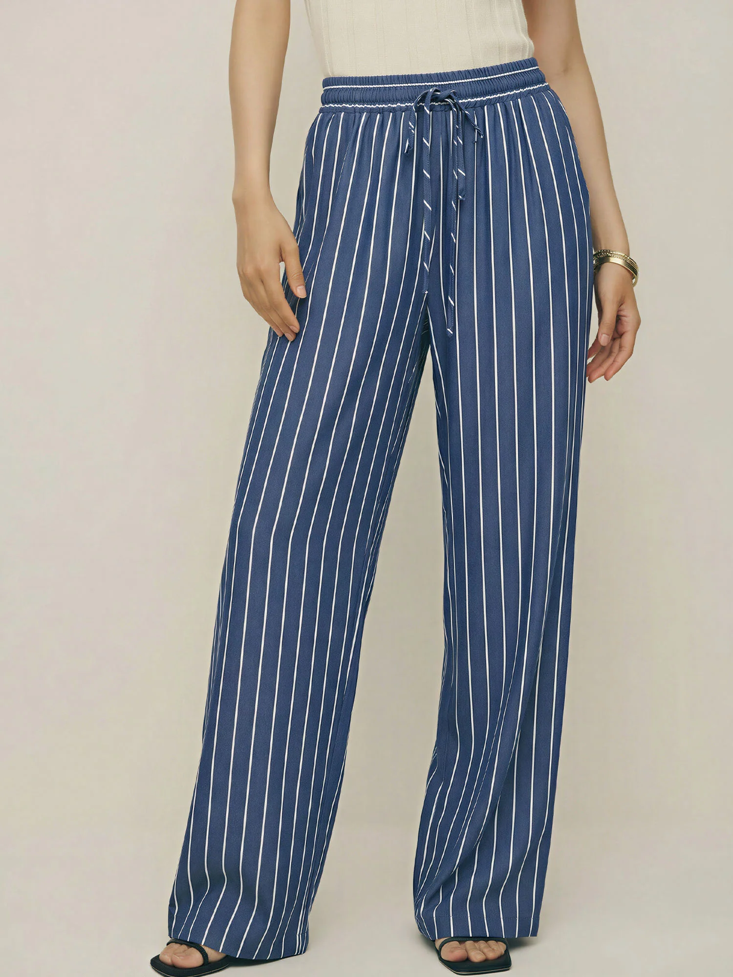 Stripe Wide Leg Tie Front Pants - Image 6
