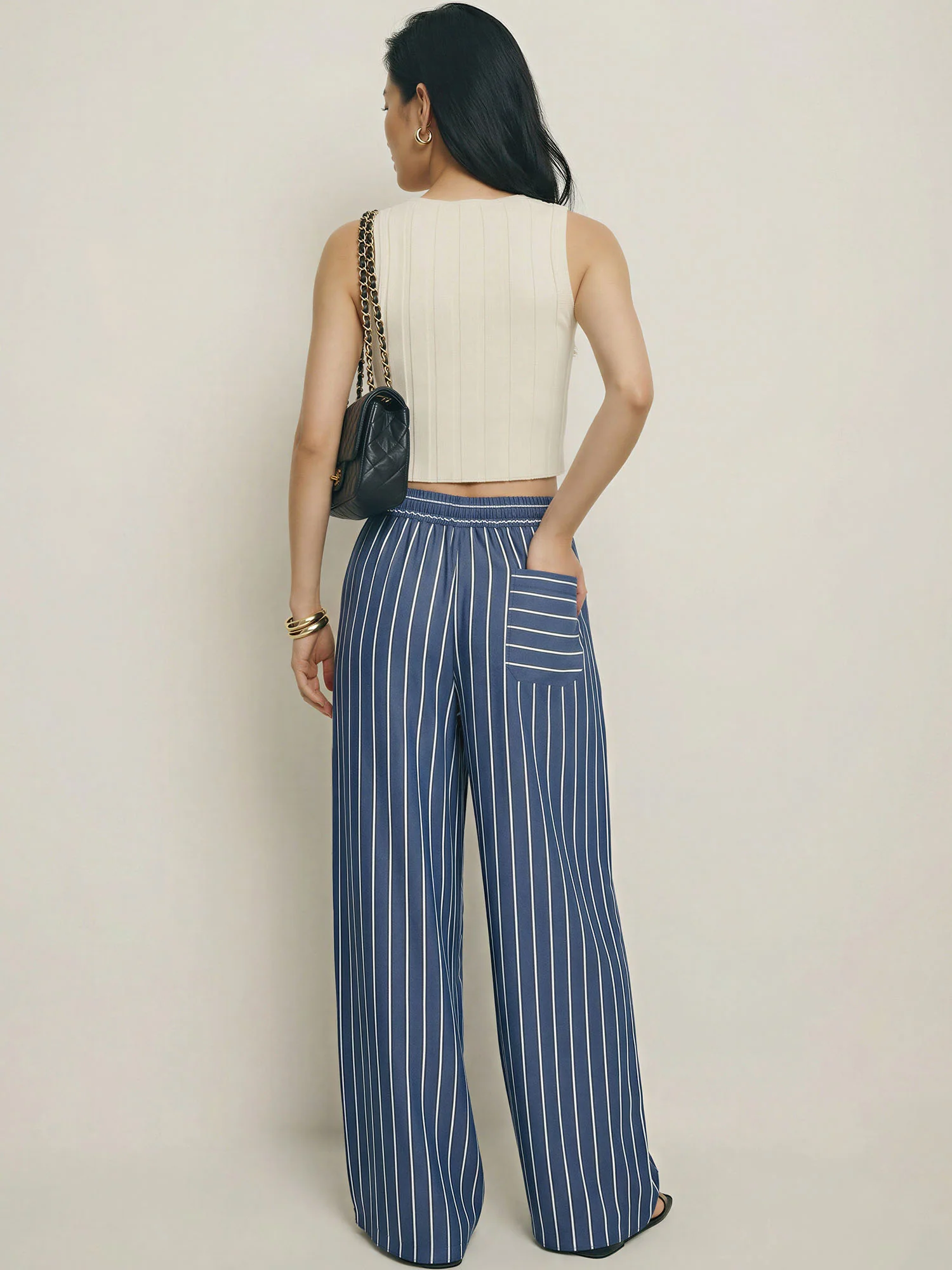 Stripe Wide Leg Tie Front Pants - Image 8