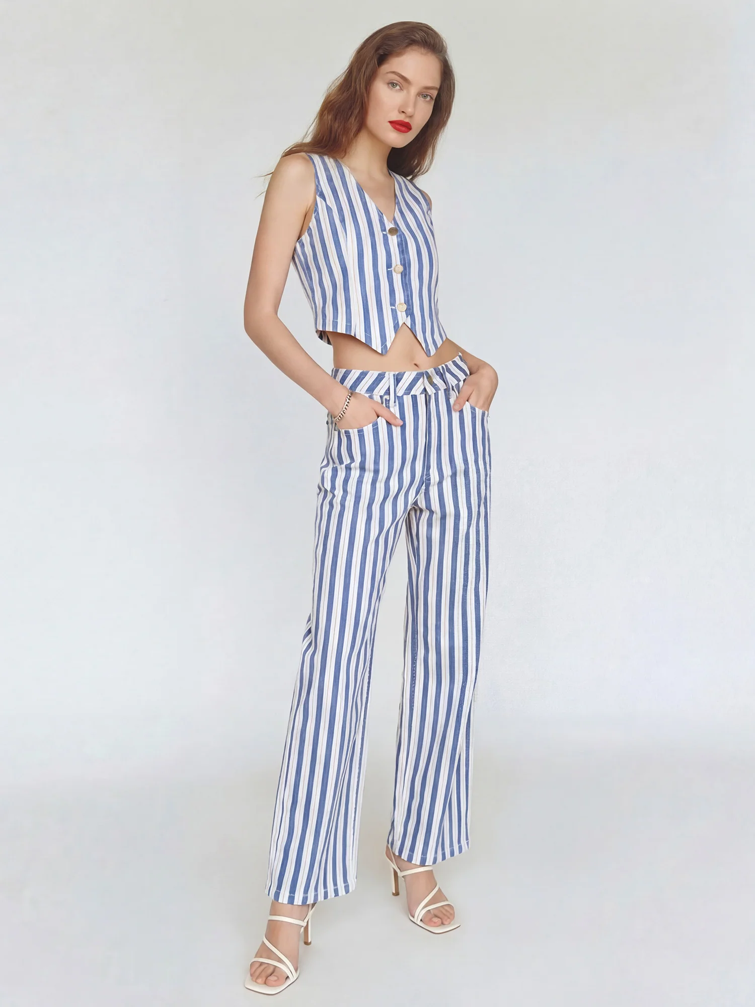 Striped Button Down Vest - Image 3