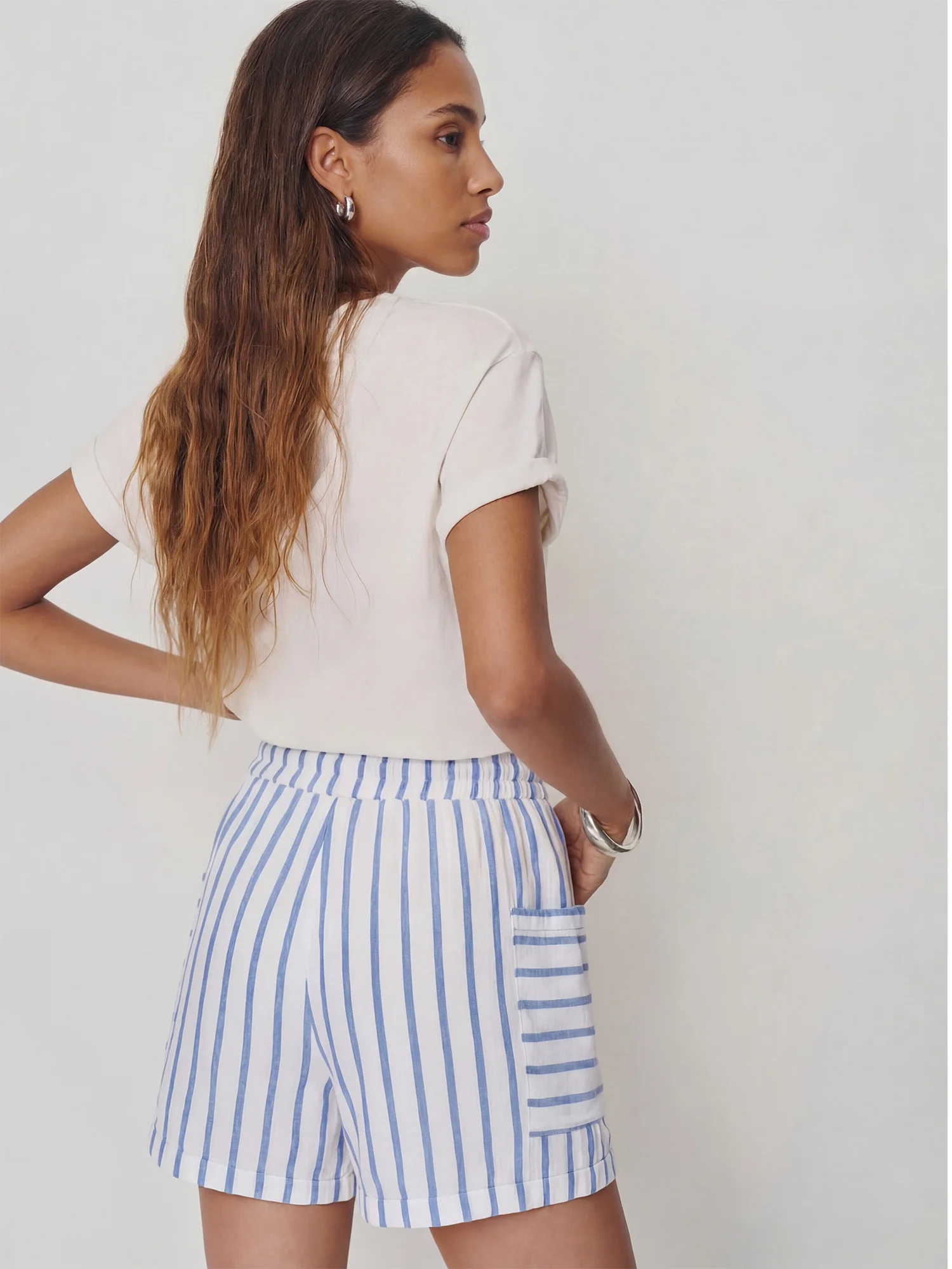 Tie Waist Woven Striped Shorts - Image 10