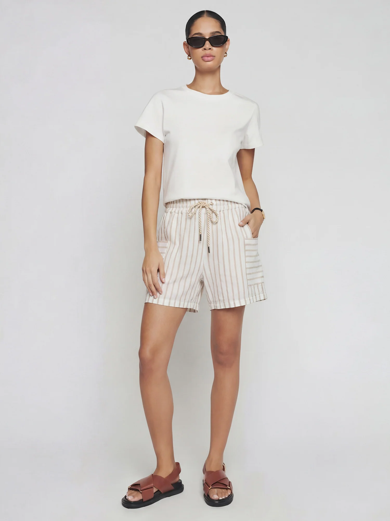 Tie Waist Woven Striped Shorts - Image 3