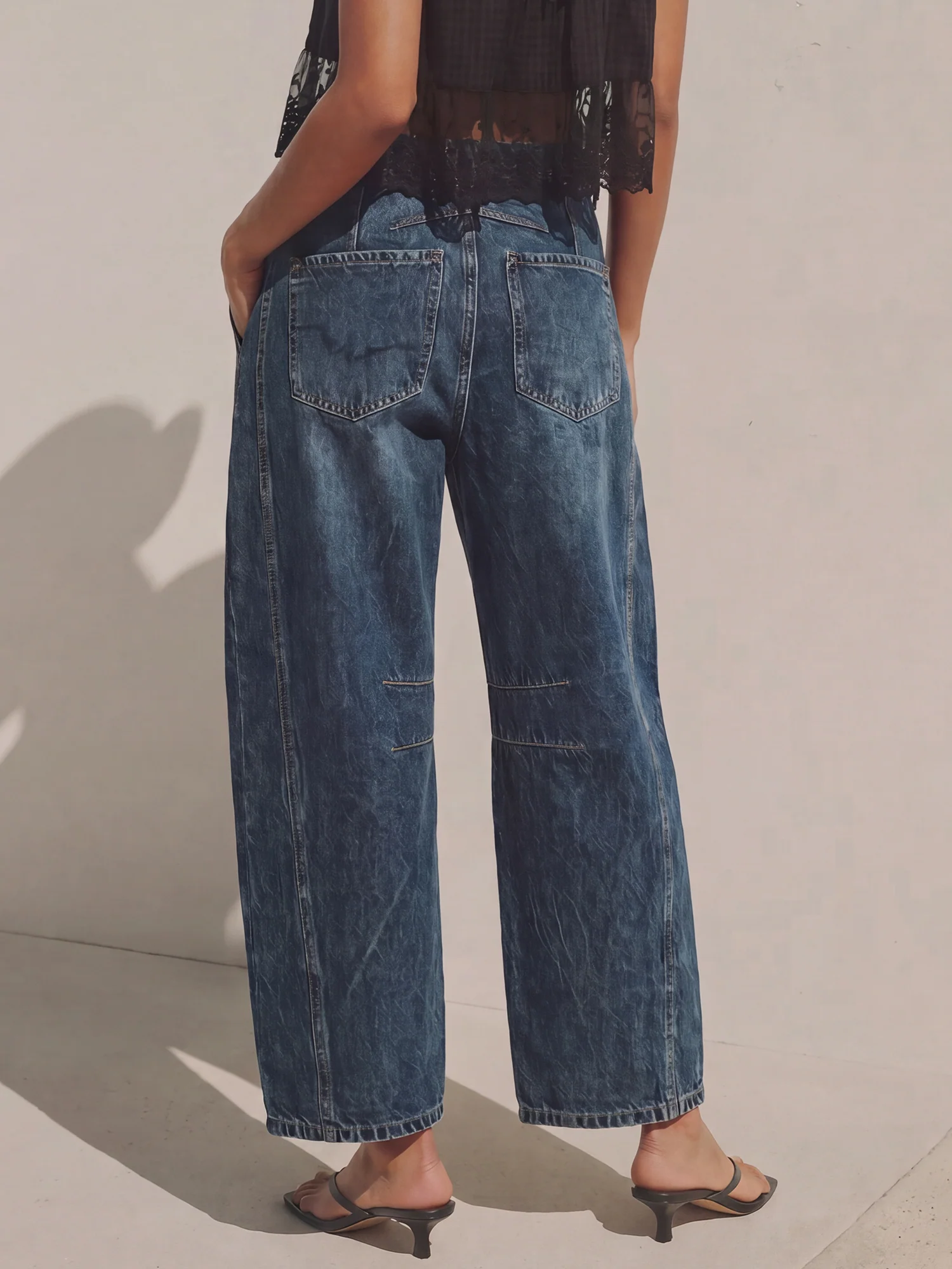 Wide Leg Dark Wash Denim Jeans - Image 3